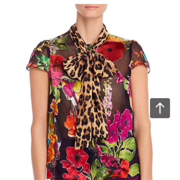 Alice +Olivia Semi Sheer Floral Cap Sleeve Blouse - Size XL - Picture 2 of 8